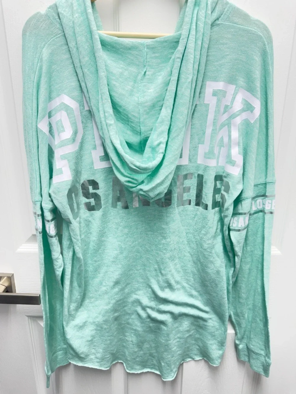 PINK Victoria's Secret Heather Mint Green Light Aqua Hoodie Sweatshirt Baggy Fit - Picture 3 of 6